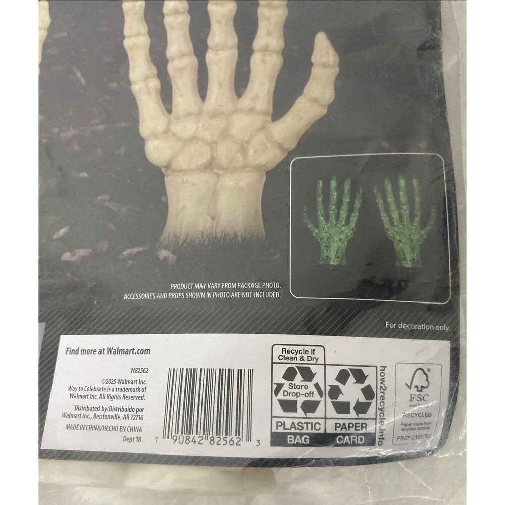 Halloween Skeleton Hands Beige Green Glow In The Dark Outdoor Decor Yard Stakes